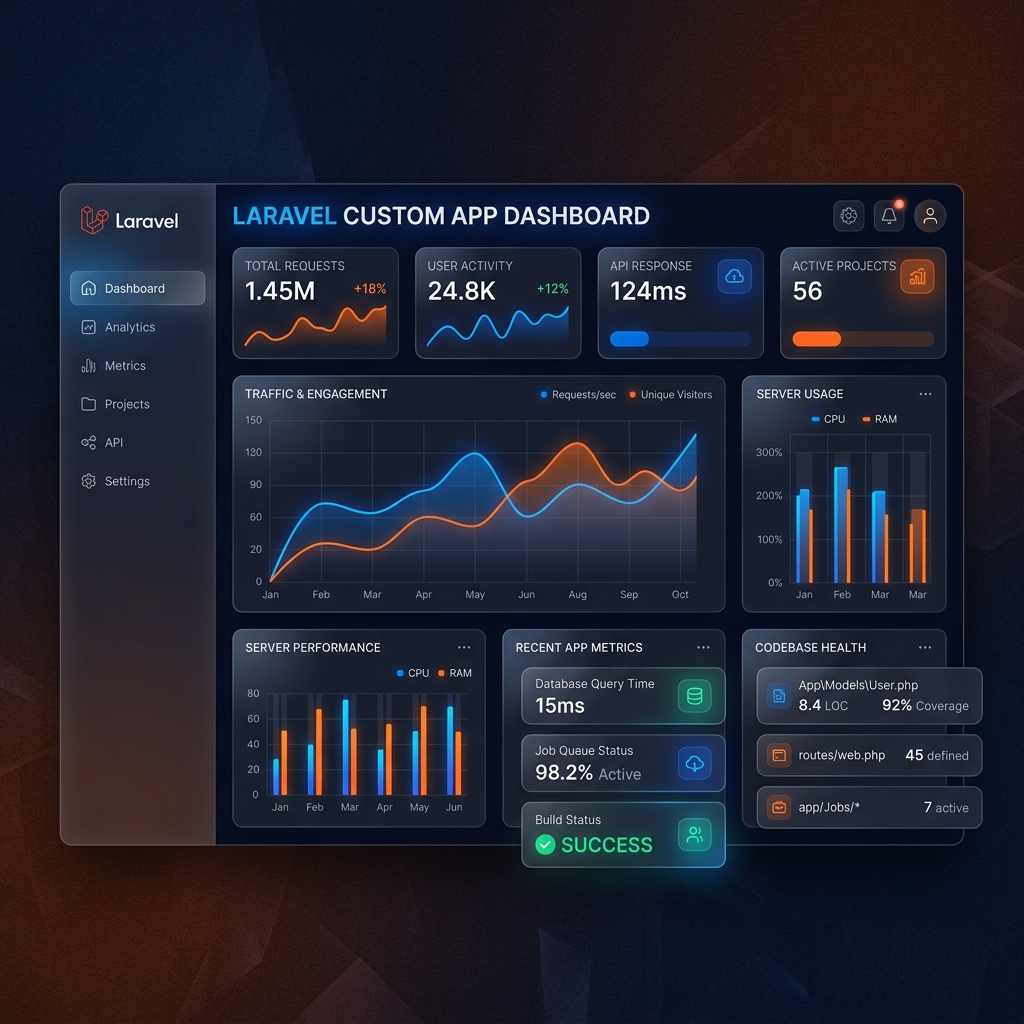Custom Laravel application development dashboard by Isarva Infotech India